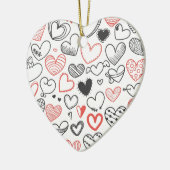 Valentijn doedle harten rode en zwarte hipster keramisch ornament (Links)