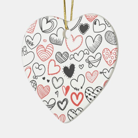 Valentijn doedle harten rode en zwarte hipster keramisch ornament (Links)