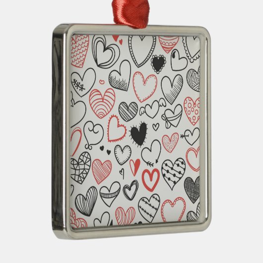 Valentijn doedle harten rode en zwarte hipster metalen ornament (Rechts)