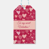 Valentijn donkerroze lieve hartjes cadeaulabel (Voorkant)