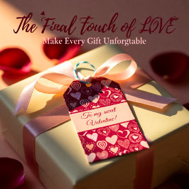 Valentijn donkerroze lieve hartjes cadeaulabel