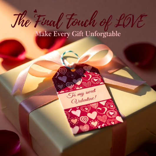 Valentijn donkerroze lieve hartjes cadeaulabel