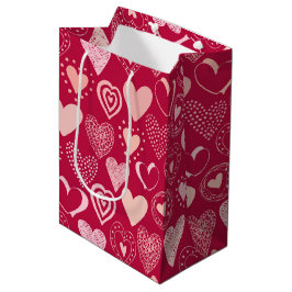 Valentijn donkerroze lieve hartjes medium cadeauzakje