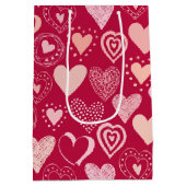 Valentijn donkerroze lieve hartjes medium cadeauzakje (Achterkant)