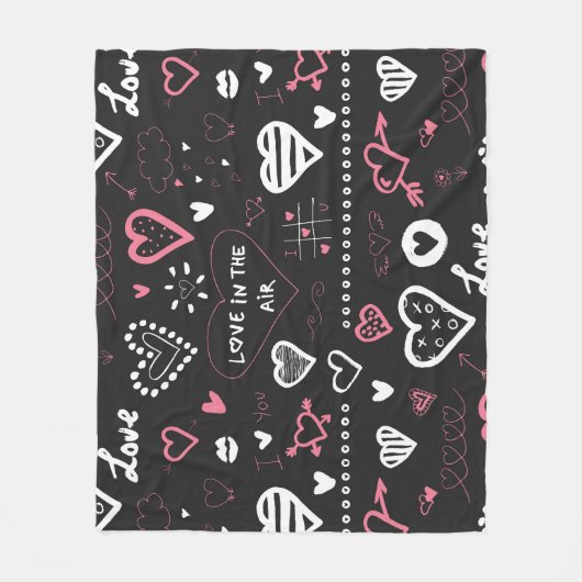Valentijn Doodle Heart  Fleece Deken (Voorkant)