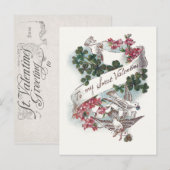  Valentijn Doves, Clover en Flowers Feestdagenkaart (Voorkant / Achterkant)