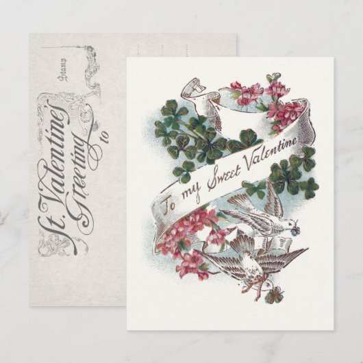 Valentijn Doves, Clover en Flowers Feestdagenkaart (Voorkant / Achterkant)