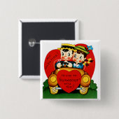 Valentijn draait om vierkante button 5,1 cm (Voorkant /achterkant)