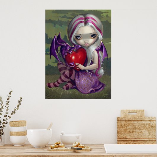 Valentijn Dragon gothic fairy Art Print (Keuken)