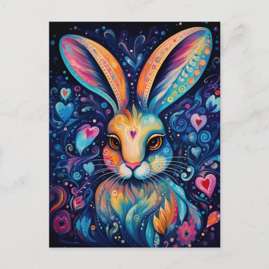 Valentijn Dream Hearts: Regenboog Doodle Bunny Briefkaart (Voorkant)