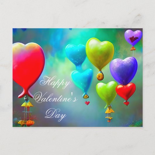 Valentijn drijvende hartballonnen briefkaart (Voorkant)