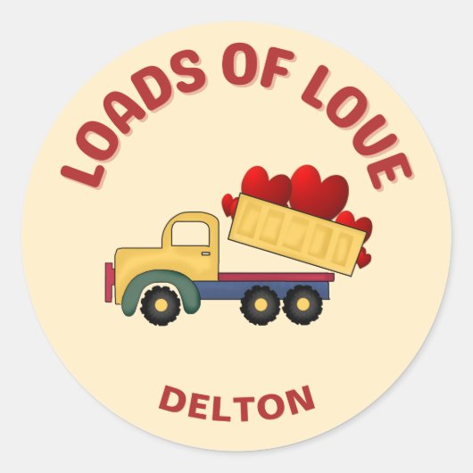 Valentijn Dump truck met liefdesbelasting Ronde Sticker (Voorkant)