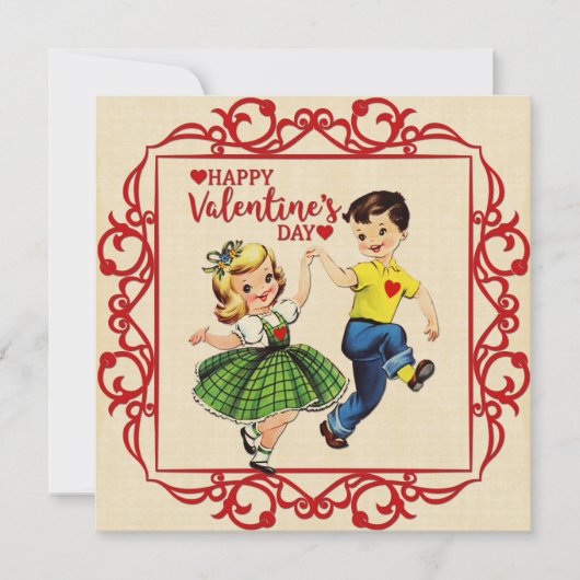  Valentijn eerste-liefdesjongen en meisje Feestdagenkaart (Voorkant)