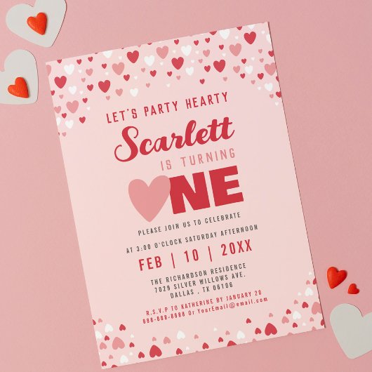 Valentijn Eerste Verjaardagsfeestje Schattige Roze Kaart