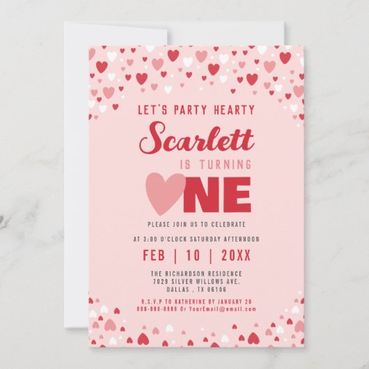 Valentijn Eerste Verjaardagsfeestje Schattige Roze Kaart (Voorkant)