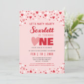 Valentijn Eerste Verjaardagsfeestje Schattige Roze Kaart (Staand voorkant)