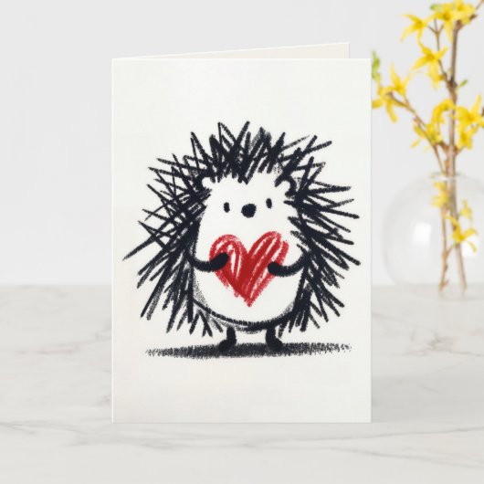 Valentijn egel met doodle hart kaart (Gele Bloem)