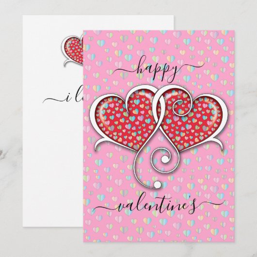 Valentijn Elegant met elkaar verbonden harten ontw Feestdagenkaart (Voorkant / Achterkant)