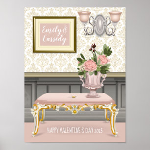 Valentijn Elegant Pink Room Wedding Jubileum Poster