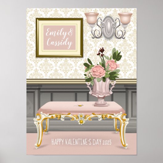 Valentijn Elegant Pink Room Wedding Jubileum Poster (Voorkant)