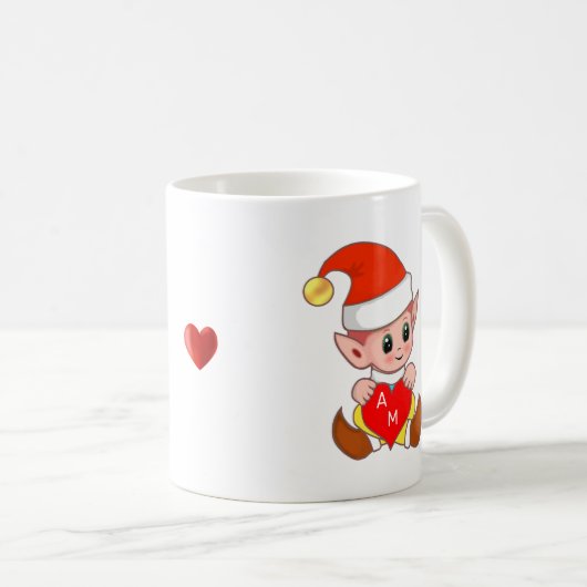 Valentijn Elf met hart en monogram Koffiemok (Voorkant rechts)