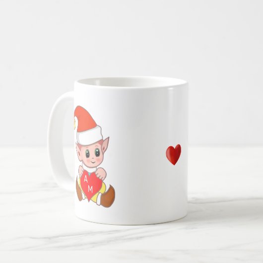 Valentijn Elf met hart en monogram Koffiemok (Voorkant links)