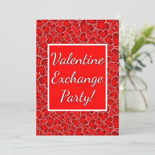 Valentijn Exchange Party viering Red Hearts Kaart (Staand voorkant)