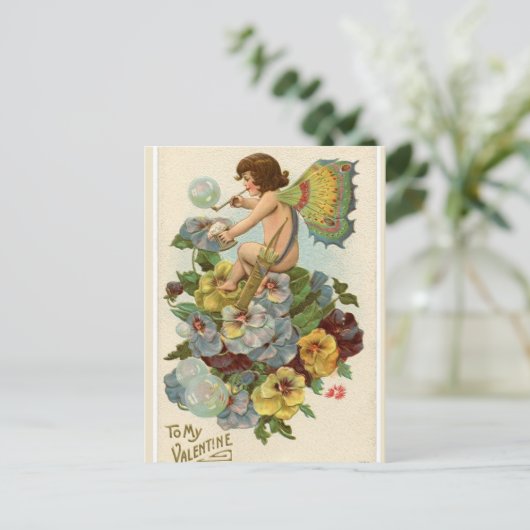  Valentijn Fairy op Pansies Valentijn Briefkaart (Staand voorkant)