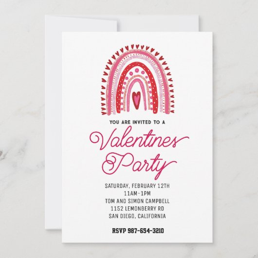 valentijn feestuitnodiging roze en rood kaart (Voorkant)