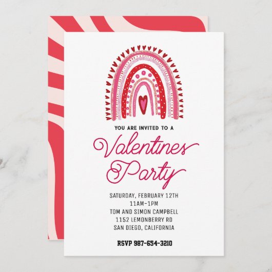 valentijn feestuitnodiging roze en rood kaart (Voorkant / Achterkant)