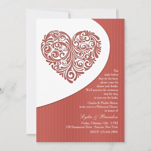 Valentijn Filigree Rehearsal Dinner Invitation Kaart (Voorkant)