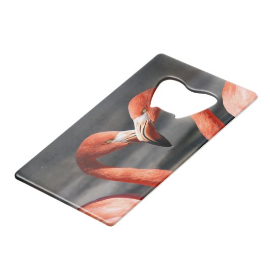 Valentijn Flamingo Creditkaart Flessenopener (Voorkant Gekanteld)