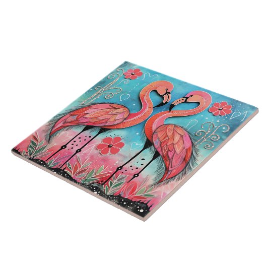 Valentijn Flamingo Kunst Tegeltje (Zijkant)