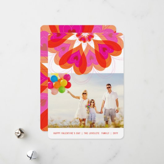 Valentijn Flower Love Pink Sweet Hearts Chic Photo Feestdagenkaart (Voorkant / Achterkant in situ)