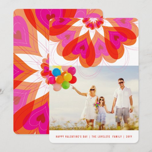 Valentijn Flower Love Pink Sweet Hearts Chic Photo Feestdagenkaart (Voorkant / Achterkant)