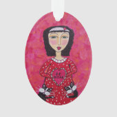 Valentijn Folk Art Lady Heart Black Cats Love Ornament (voorkant)