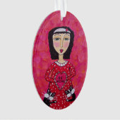 Valentijn Folk Art Lady Heart Black Cats Love Ornament (voorkant)