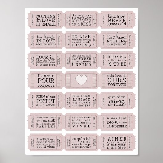 Valentijn Frans Liefde Quote Afdrukbare Tickets Poster (Voorkant)