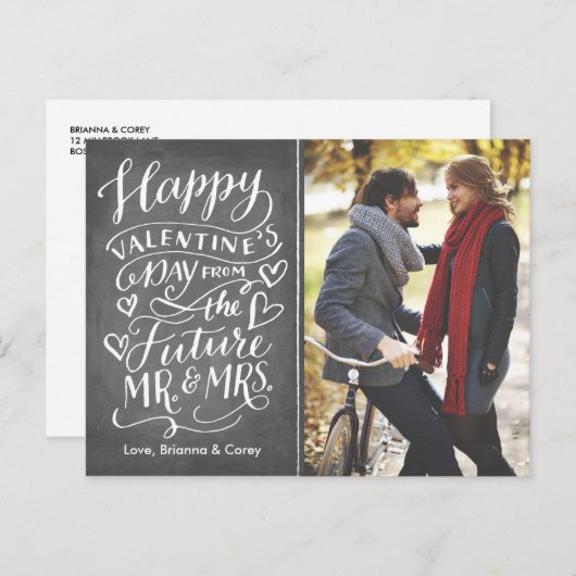 Valentijn Future Mr en Mrs Photo Save the Date Aankondigingskaart (Voorkant / Achterkant)