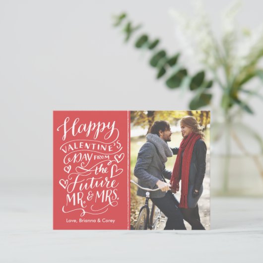 Valentijn Future Mr en Mrs Photo Save the Date Aankondigingskaart (Staand voorkant)