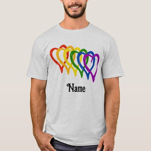Valentijn Gay Pride Rainbow Flag Hearts Gepersonal T-shirt (Voorkant)