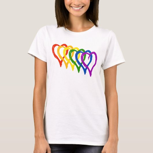 Valentijn Gay Pride regenbooggelaagde harten T-shirt (Voorkant)