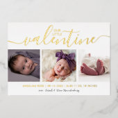 Valentijn geboorte Aankondiging Gold 3 Foto Harten (Voorkant)