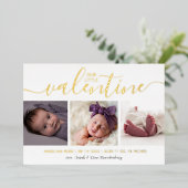 Valentijn geboorte Aankondiging Gold 3 Foto Harten (Staand Voorkant)