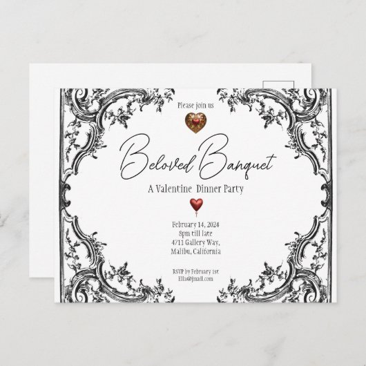 Valentijn Geliefd Banket Dinner Party Uitnodiging Briefkaart (Voorkant / Achterkant)