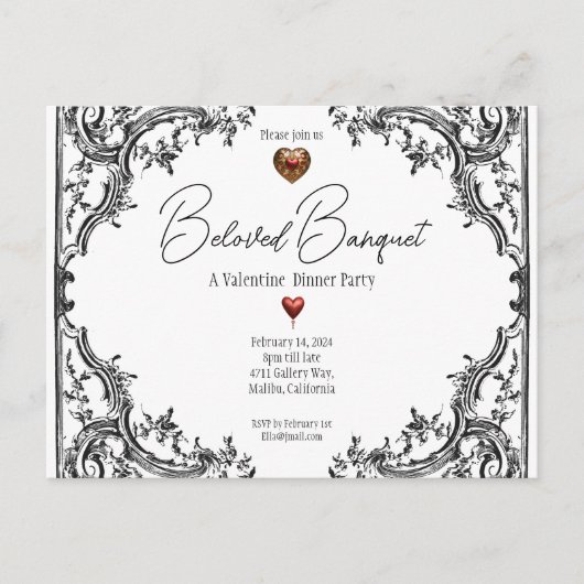 Valentijn Geliefd Banket Dinner Party Uitnodiging Briefkaart (Voorkant)