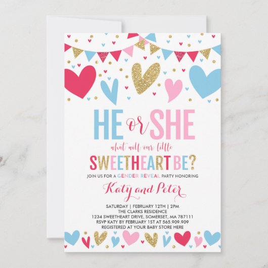 Valentijn Genderkwesties onthullen feest en onthul Kaart (Voorkant)