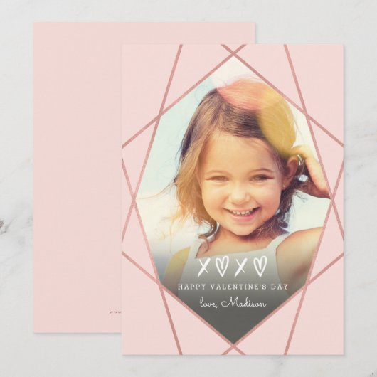 Valentijn Geometric Faux Roos Gold Foil | Roze Feestdagenkaart (Voorkant / Achterkant)