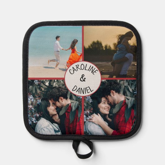 Valentijn gepersonaliseerde fotocollage pannenlap (Voorkant)