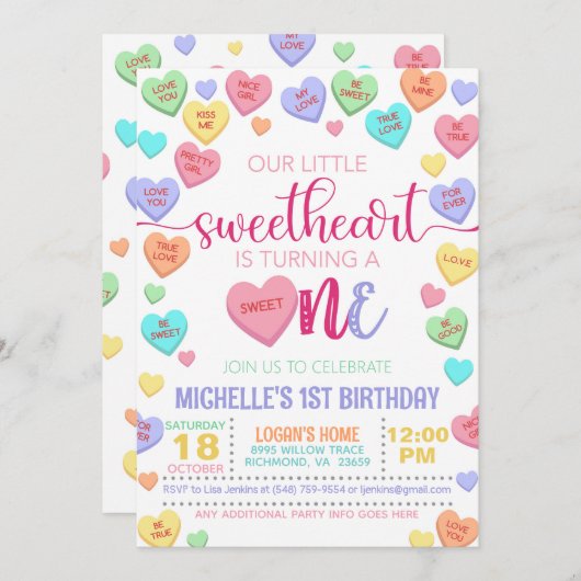 Valentijn Gesprek Harten 1e Verjaardag Kaart (Voorkant / Achterkant)